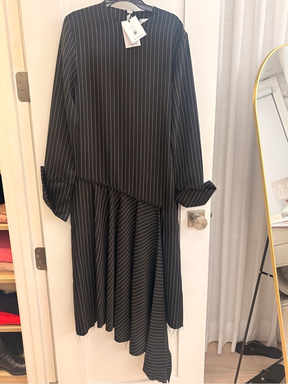 16Arlington Black Pinstripe Asymmetric Dress